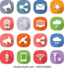 flat vector icon set - loudspeaker vector, share, mail, chip, notebook globe, wireless, server, cloud, megafon, satellite, service, remote control, phone, no signal