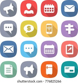 flat vector icon set - loudspeaker vector, woman, calendar, mail, message, money, phone wireless, singlepost, sms, clipboard pen, document, fridge, envelope