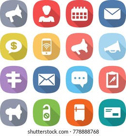 flat vector icon set - loudspeaker vector, woman, calendar, mail, money message, phone wireless, megafon, singlepost, sms, clipboard pen, do not distrub, fridge, envelope