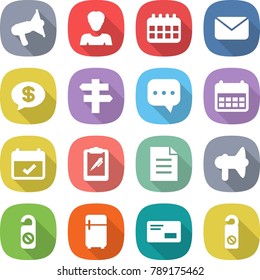 flat vector icon set - loudspeaker vector, woman, calendar, mail, money message, singlepost, sms, terms, clipboard pen, document, do not distrub, fridge, envelope