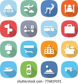 flat vector icon set - lunar rover vector, journey, greate wall, minaret, signpost, route a to b, bus, suitcase, baggage get, lounger, hotel, reception, yacht, do not distrub, landscape, trailer