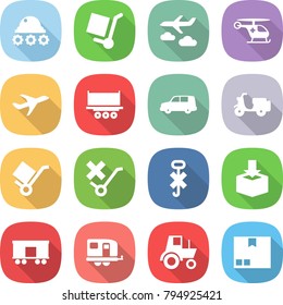 flat vector icon set - lunar rover vector, cargo stoller, journey, ambulance helicopter, plane, truck shipping, car, scooter, trolley, do not sign, hook, package, railroad, trailer, tractor