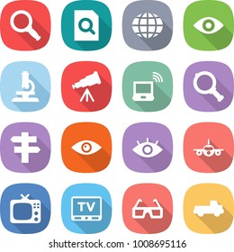 flat vector icon set - magnifier vector, search document, globe, eye, microscope, telescope, notebook wireless, singlepost, plane, tv, 3d glasses, pickup