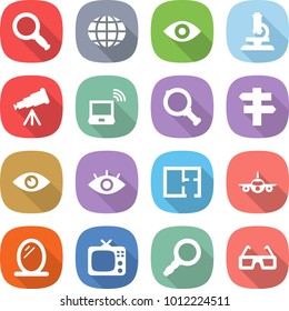 flat vector icon set - magnifier vector, globe, eye, microscope, telescope, notebook wireless, singlepost, plan, plane, mirror, tv, 3d glasses