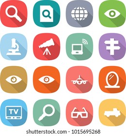 flat vector icon set - magnifier vector, search document, globe, eye, microscope, telescope, notebook wireless, singlepost, plane, mirror, tv, 3d glasses, pickup