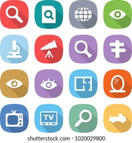 flat vector icon set - magnifier vector, search document, globe, eye, microscope, telescope, singlepost, plan, mirror, tv, pickup