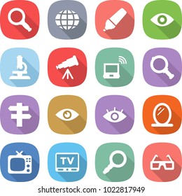 flat vector icon set - magnifier vector, globe, marker, eye, microscope, telescope, notebook wireless, singlepost, mirror, tv, 3d glasses