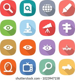 flat vector icon set - magnifier vector, search document, globe, marker, eye, microscope, telescope, singlepost, plane, mirror, tv, pickup
