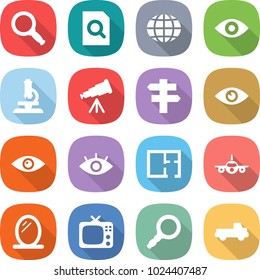 flat vector icon set - magnifier vector, search document, globe, eye, microscope, telescope, singlepost, plan, plane, mirror, tv, pickup