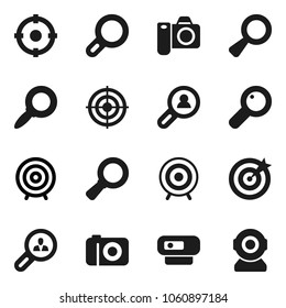 Flat vector icon set - magnifier vector, target, client search, camera, web