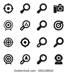 Flat vector icon set - magnifier vector, target, client search, camera, web
