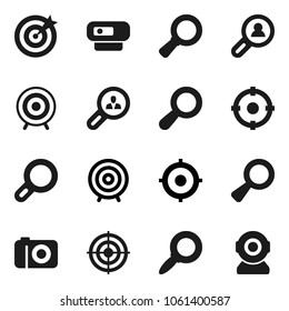 Flat vector icon set - magnifier vector, target, client search, camera, web