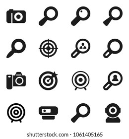 Flat vector icon set - magnifier vector, target, client search, camera, web