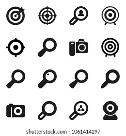 Flat vector icon set - magnifier vector, target, client search, camera, web
