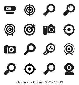 Flat vector icon set - magnifier vector, target, client search, camera, web