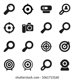 Flat vector icon set - magnifier vector, target, client search, camera, web