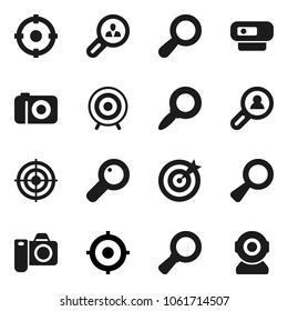 Flat vector icon set - magnifier vector, target, client search, camera, web