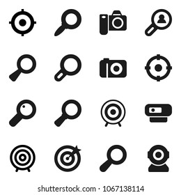 Flat vector icon set - magnifier vector, target, client search, camera, web