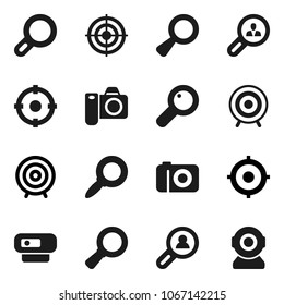 Flat vector icon set - magnifier vector, target, client search, camera, web