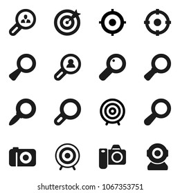 Flat vector icon set - magnifier vector, target, client search, camera, web