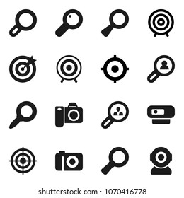 Flat vector icon set - magnifier vector, target, client search, camera, web