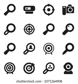 Flat vector icon set - magnifier vector, target, client search, camera, web