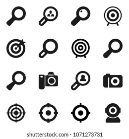 Flat vector icon set - magnifier vector, target, client search, camera, web