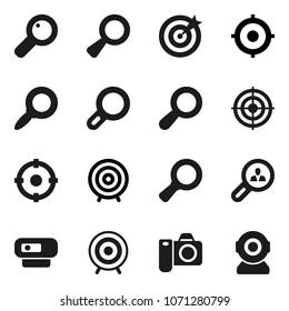 Flat vector icon set - magnifier vector, target, client search, camera, web