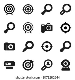 Flat vector icon set - magnifier vector, target, client search, camera, web