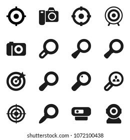Flat vector icon set - magnifier vector, target, client search, camera, web