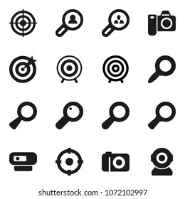 Flat vector icon set - magnifier vector, target, client search, camera, web