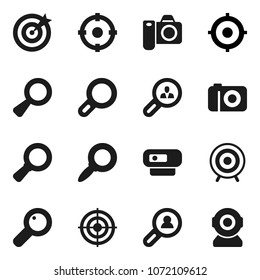Flat vector icon set - magnifier vector, target, client search, camera, web