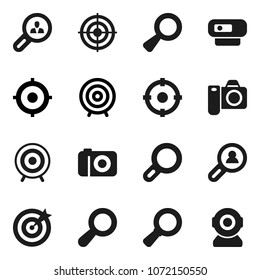 Flat vector icon set - magnifier vector, target, client search, camera, web