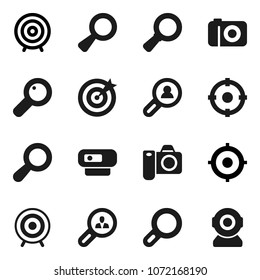 Flat vector icon set - magnifier vector, target, client search, camera, web