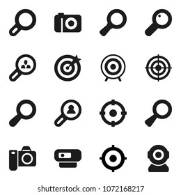 Flat vector icon set - magnifier vector, target, client search, camera, web