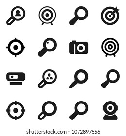 Flat vector icon set - magnifier vector, target, client search, camera, web