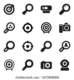 Flat vector icon set - magnifier vector, target, client search, camera, web