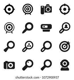 Flat vector icon set - magnifier vector, target, client search, camera, web