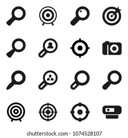 Flat vector icon set - magnifier vector, target, client search, camera, web