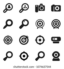 Flat vector icon set - magnifier vector, target, client search, camera, web