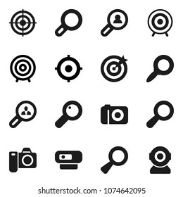 Flat vector icon set - magnifier vector, target, client search, camera, web