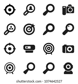 Flat vector icon set - magnifier vector, target, client search, camera, web