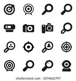 Flat vector icon set - magnifier vector, target, client search, camera, web