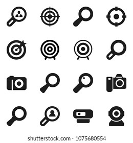 Flat vector icon set - magnifier vector, target, client search, camera, web