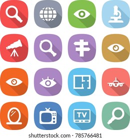 flat vector icon set - magnifier vector, globe, eye, microscope, telescope, singlepost, plan, plane, mirror, tv