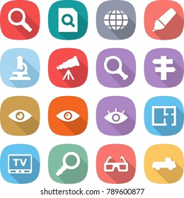 flat vector icon set - magnifier vector, search document, globe, marker, microscope, telescope, singlepost, eye, plan, tv, 3d glasses, pickup
