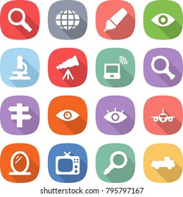 flat vector icon set - magnifier vector, globe, marker, eye, microscope, telescope, notebook wireless, singlepost, plane, mirror, tv, pickup