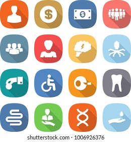 flat vector icon set - man vector, dollar, money, team, group, woman, brain, virus, hand coin, disability, artificial insemination, tooth, intestines, client, dna, and drop
