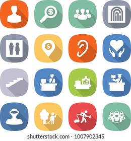 flat vector icon set - man vector, dollar magnifier, group, fingerprint, wc, pin, ear, health care, stairs, customs control, baggage checking, inspector, vr helmet, garden cleaning, vacuum cleaner