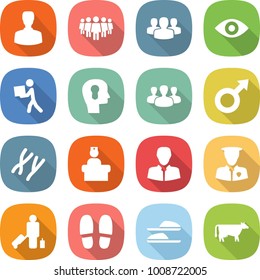 flat vector icon set - man vector, team, group, eye, courier, bulb head, male sign, chromosomes, hospital recieption, client, security, passenger, slippers, cow